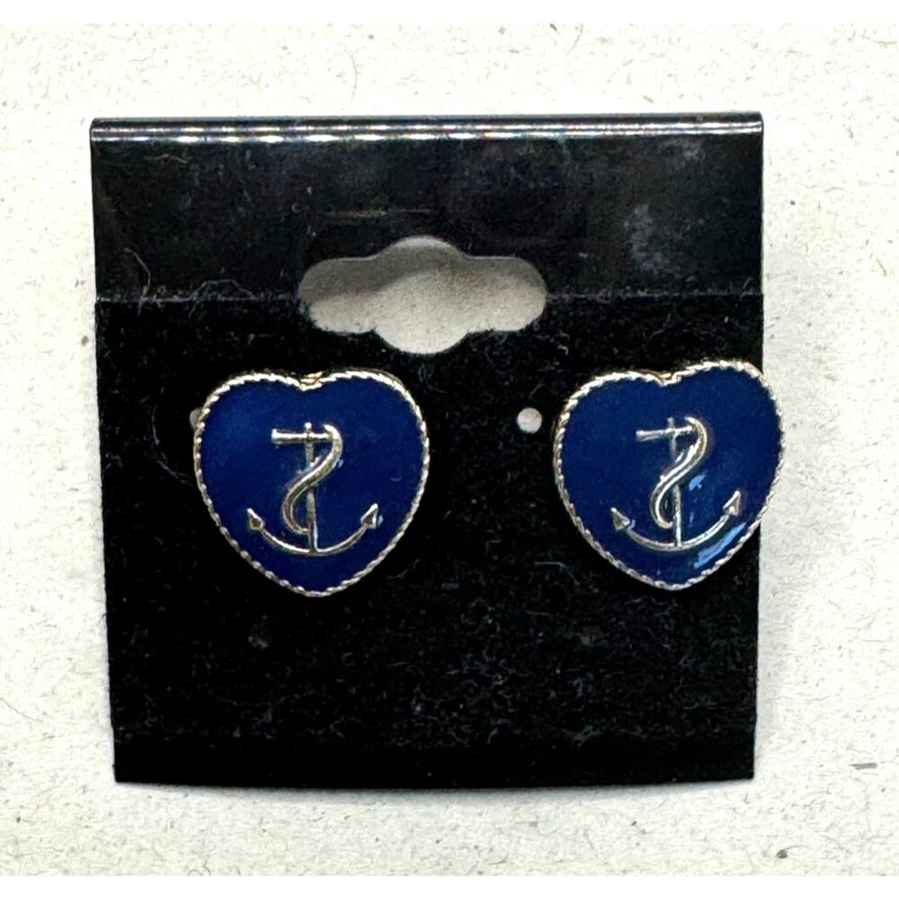 Heart-Shaped Navy Blue Anchor Stud Earrings
